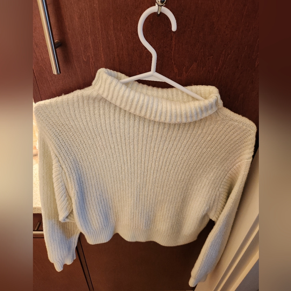 Seafoam Green Cropped Merino Wool Turtleneck